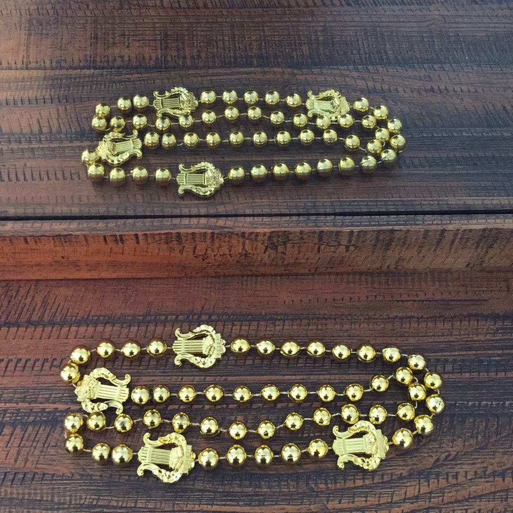 Golden Mardi Gras Bead Necklace